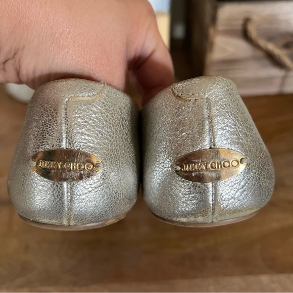 Jimmy Choo Metallic Silver Leather Ballet Flats Size 8 - Picture 5 of 14